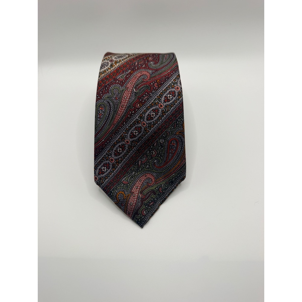 Liberty of London Mens Silk Tie Paisley Floral Burgundy Green Printed in England